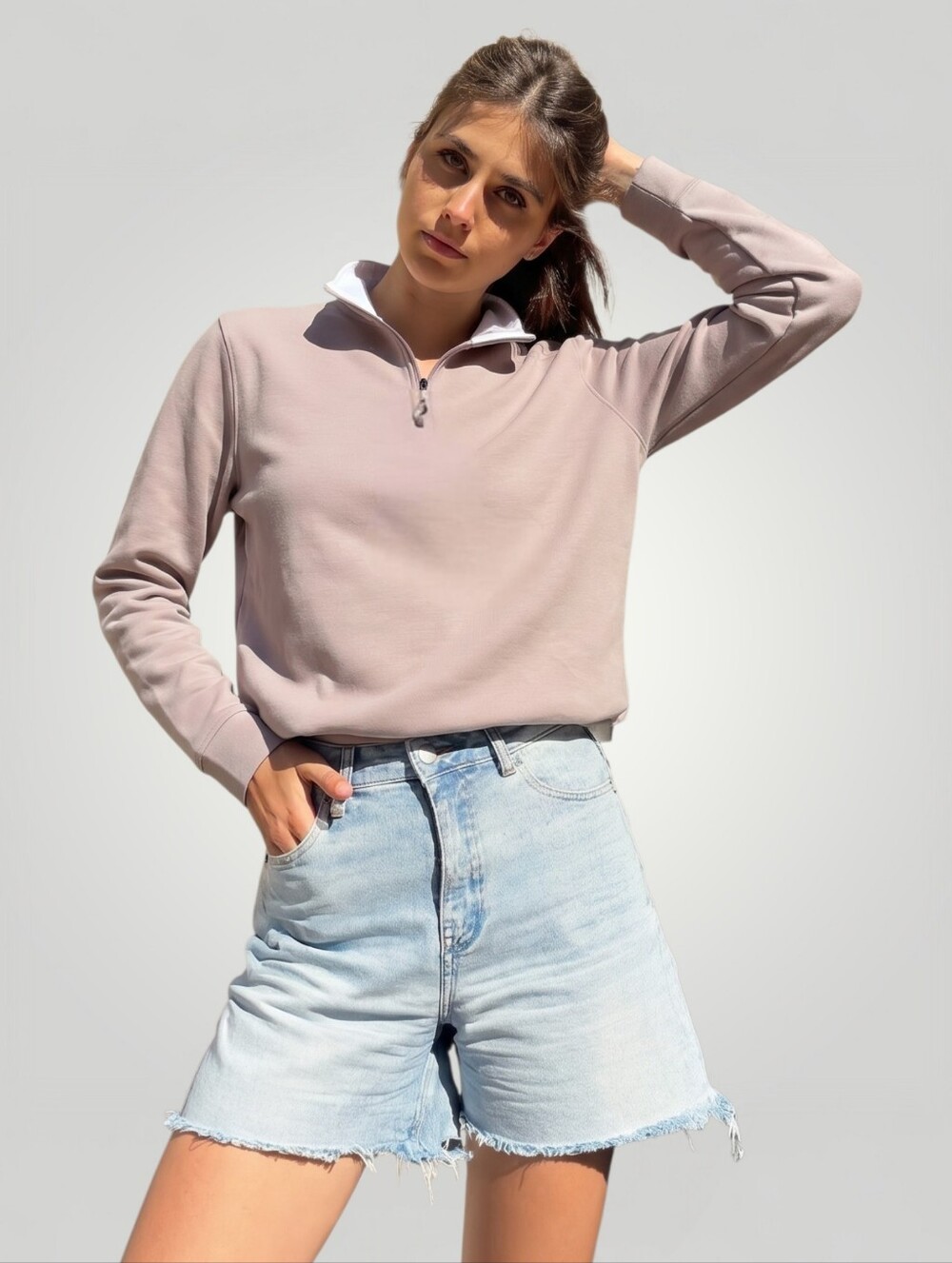 Johnnie-O Women's Small Quarry‎ Taupe Quarter Zip Pullover Sweater Diaz New